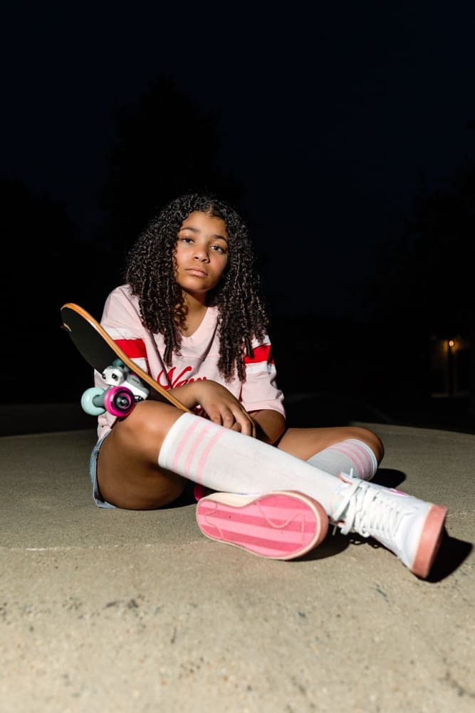 Birthday portrait session for a tween girl at a local skate park