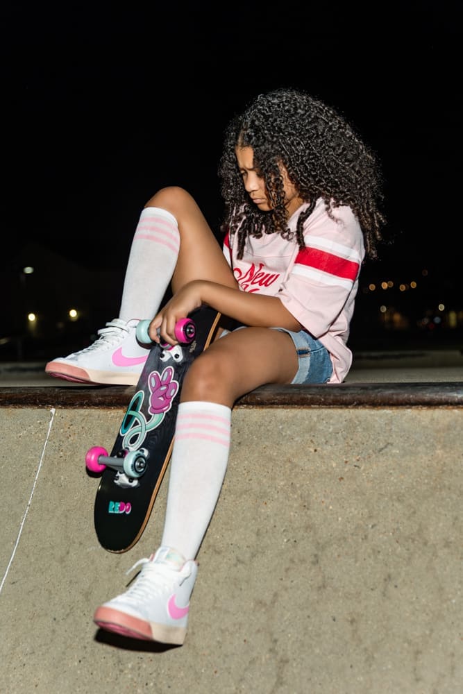 Outdoor birthday portrait session at a skate park