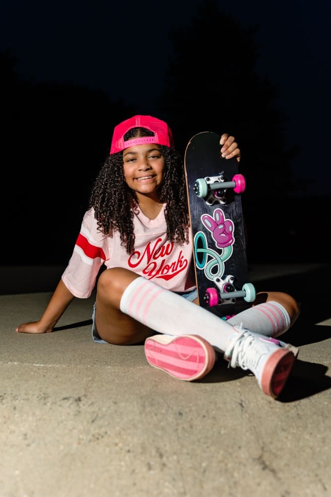 Fun birthday photo session idea for kids who love skate boarding